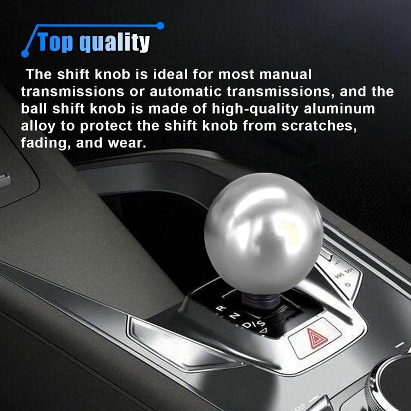 BDZMC Car Round Ball Gear Shift Knob, Aluminum Alloy Gear Shift Stick Head for Most Manual Vehicles with 3 Adapters M8, M10, M12 (Silver) - Image 4
